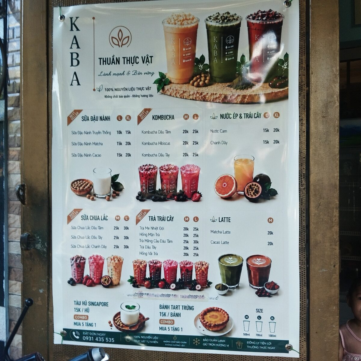 menu trà trái cây, kombucha, sửa đậu nành kaba